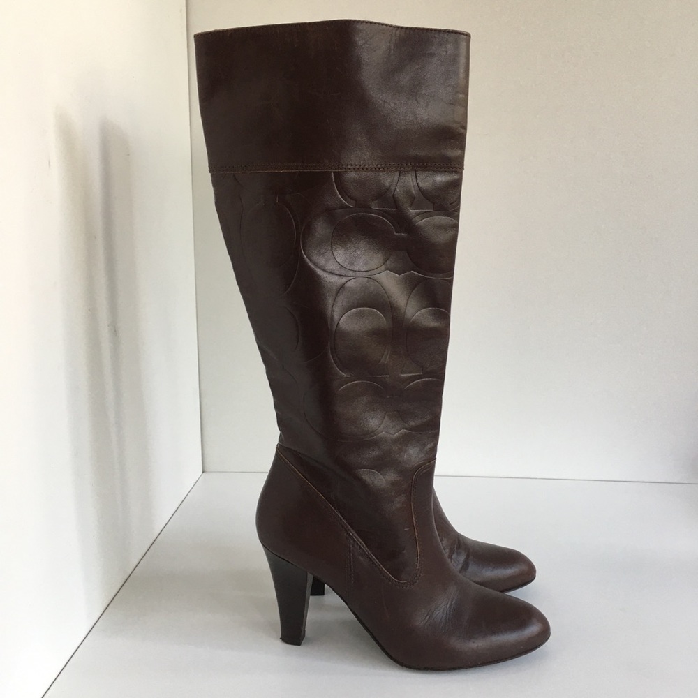 Coach US 6.5 Millie Brown Leather High Heel Boots